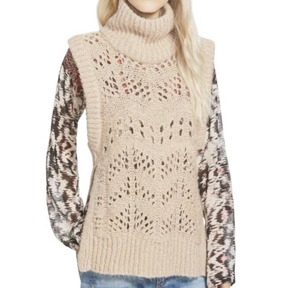 Plenty by Tracy Reese Chunky Cowl Neck Open Knit Sweater Womens Medium